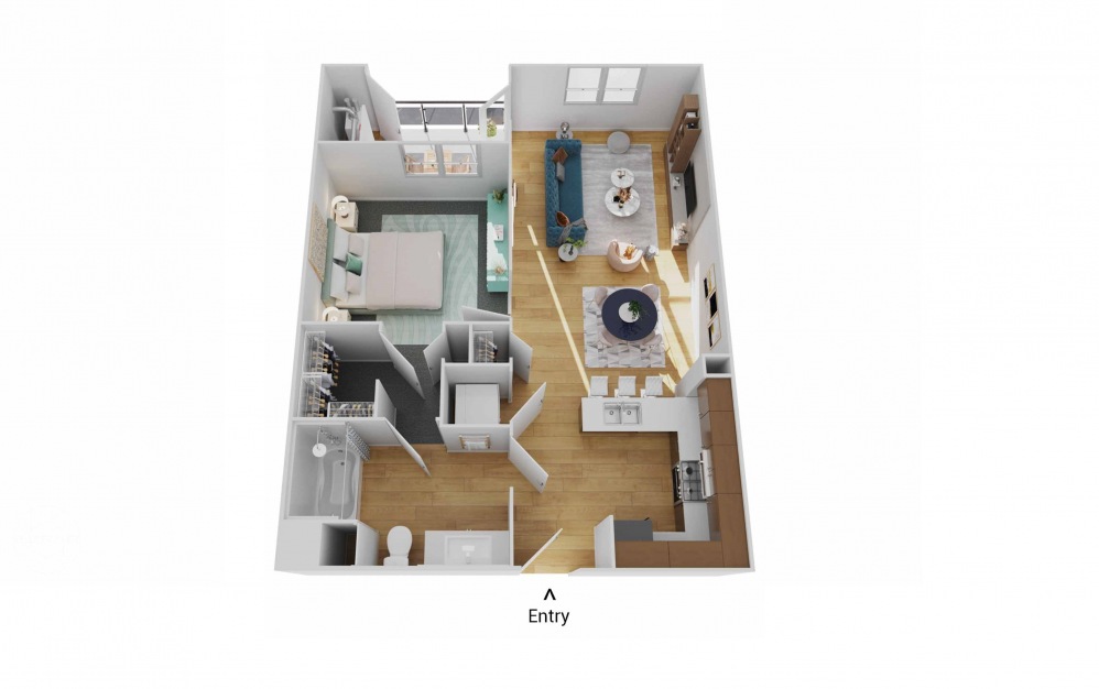 A2 - 1 bedroom floorplan layout with 1 bath and 727 square feet.