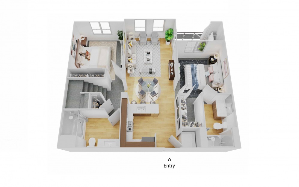 B2.2M - 2 bedroom floorplan layout with 2 baths and 1199 square feet. (Floor 1)