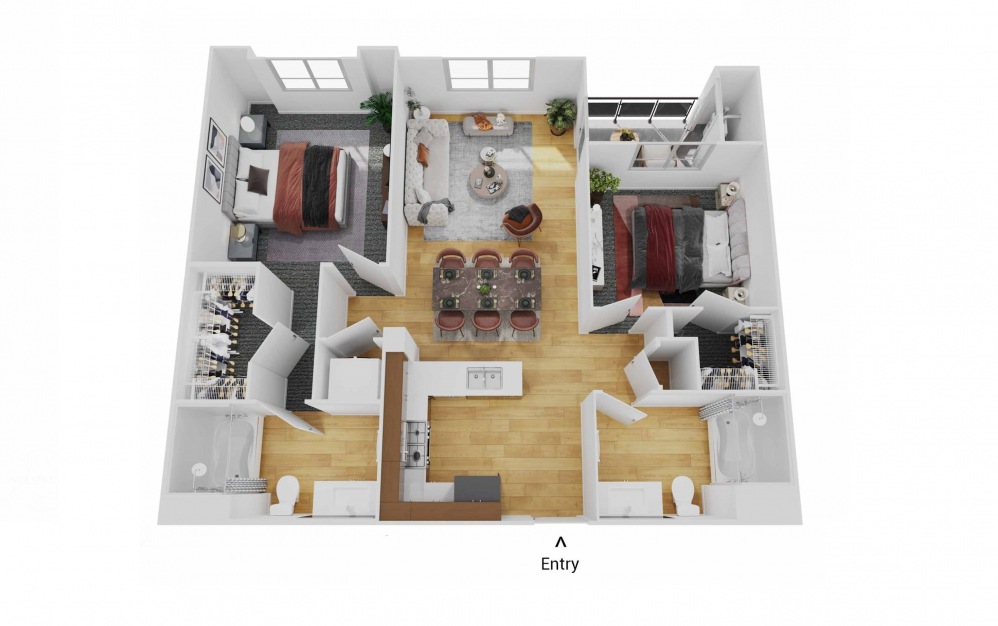 B2.6 - 2 bedroom floorplan layout with 2 baths and 1034 square feet.