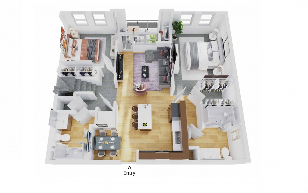 B3L - 2 bedroom floorplan layout with 2 baths and 1363 square feet. (Floor 1)