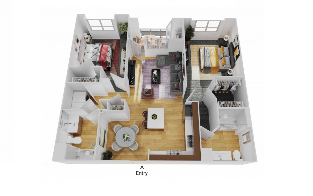 B3 - 2 bedroom floorplan layout with 2 baths and 1176 square feet.