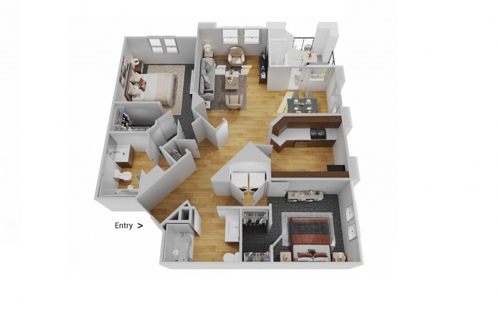 B4 - 2 bedroom floorplan layout with 2 baths and 1230 square feet.