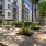 courtyard with tall palm trees